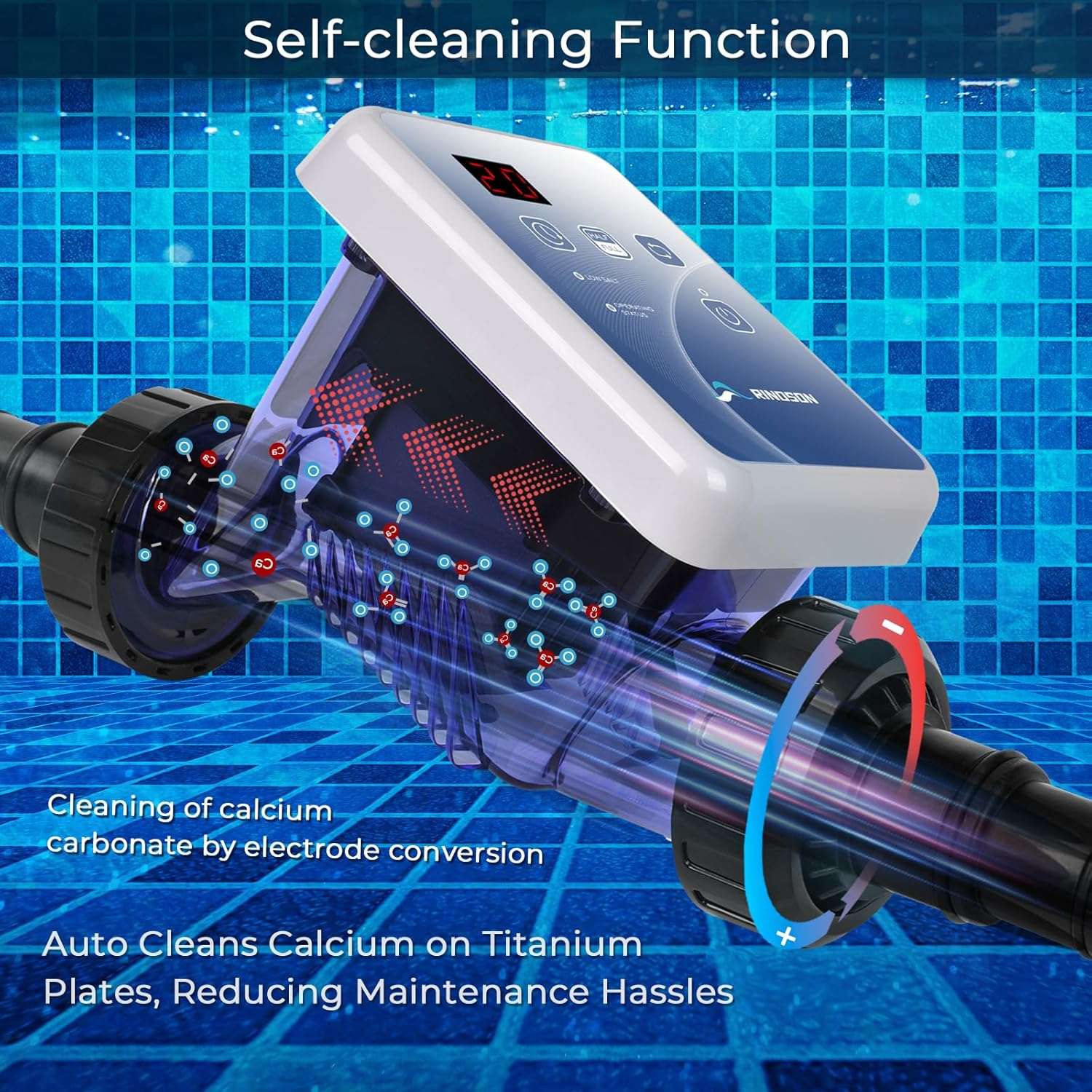 Saltwater Pool Chlorinator System for Above Ground Pools, Saltwater Pool System with Self-Cleaning Titanium Cell & LED Control Panel, Up to 12,000 Gallons, 5 Year Limited Warranty - 4