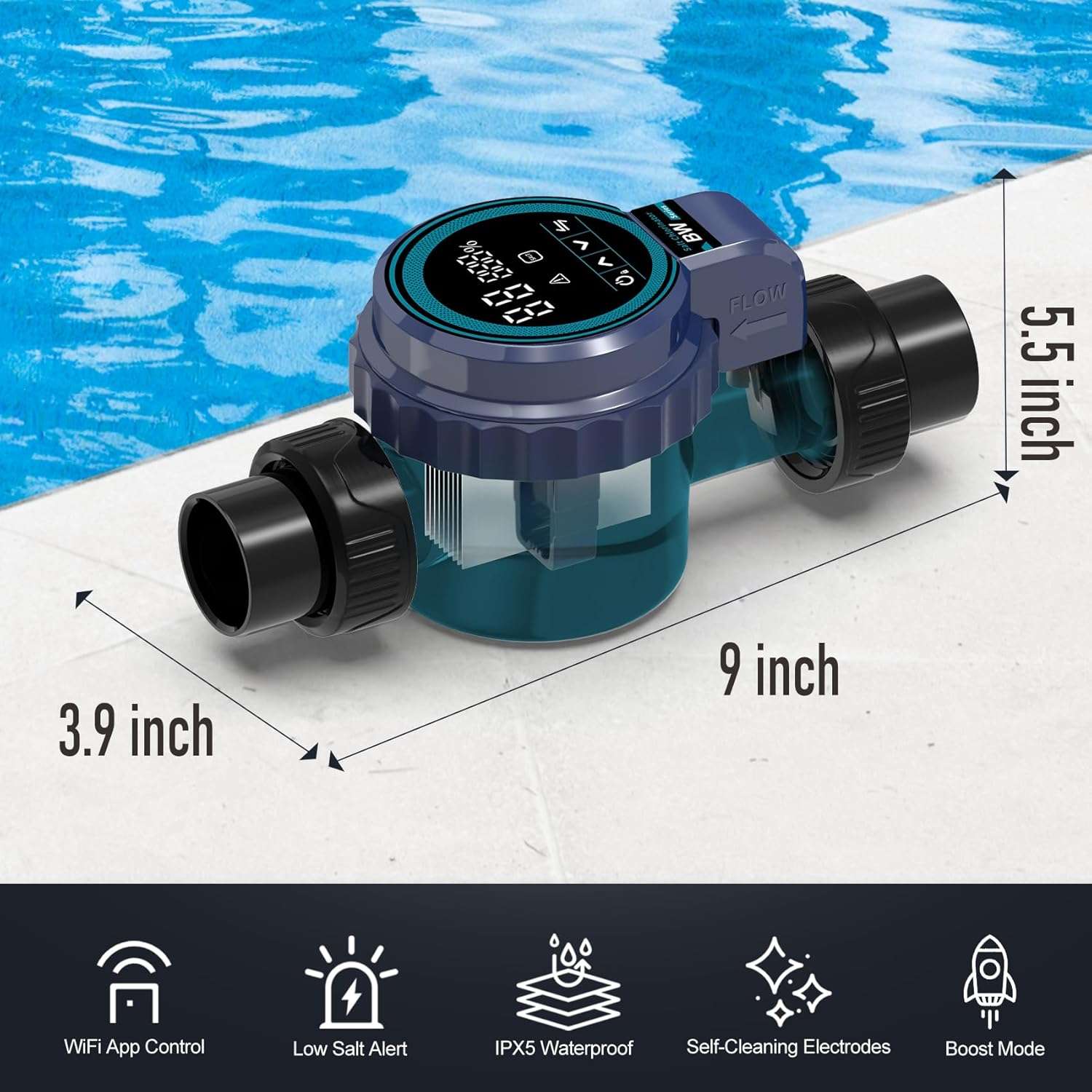 Smart Saltwater Pool Chlorinator System for 31,000 Gallons Above Ground Pool, Automated Salt Chlorine Generator with APP Control, Titanium Cell, One-Touch Operation & Low Maintenance - Image 6