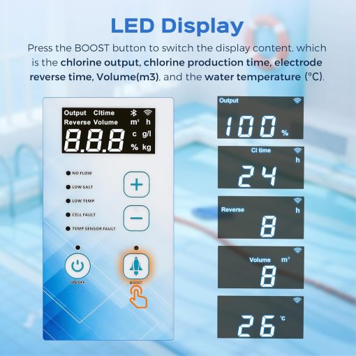 Bonvoisin Salt Water Pool Chlorinator System Salt Chlorine Generator for Inground Pools Saltwater Pool System with Titanium Cell, LED Control Panel, Self-Cleaning Function - 3