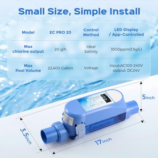 Bonvoisin Salt Water Pool Chlorinator System Salt Chlorine Generator for Inground Pools Saltwater Pool System with Titanium Cell, LED Control Panel, Self-Cleaning Function - 6