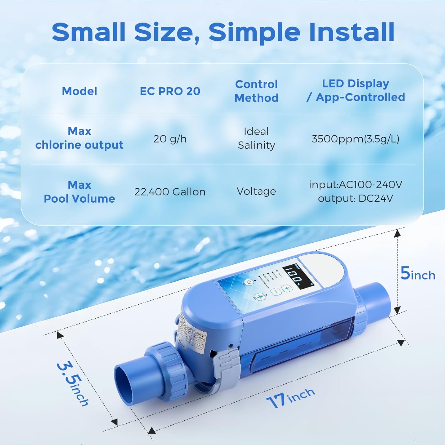 Bonvoisin Salt Water Pool Chlorinator System Salt Chlorine Generator for Inground Pools Saltwater Pool System with Titanium Cell, LED Control Panel, Self-Cleaning Function - 6