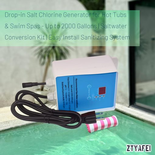 Drop-in Salt Chlorine Generator for Hot Tubs & Swim Spas - Up to 2000 Gallons - Saltwater Conversion Kit - Easy Install Sanitizing System - 2