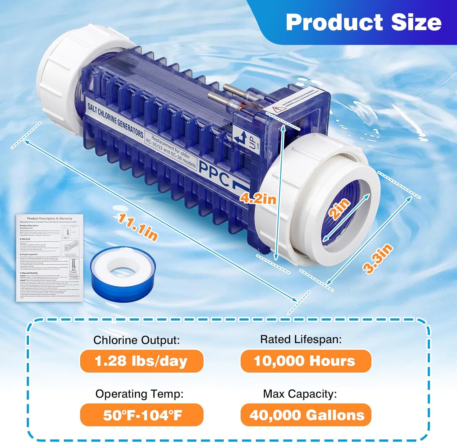 PPC1 Salt Cell for Autopilot Pool Pilot Digital Chlorine Generator, Replaces Old Cell RC-5, RC-35-22, SC-36, AP-150, Salt Cell W- 5 Blades,Up to 28,000 Gallons - 4
