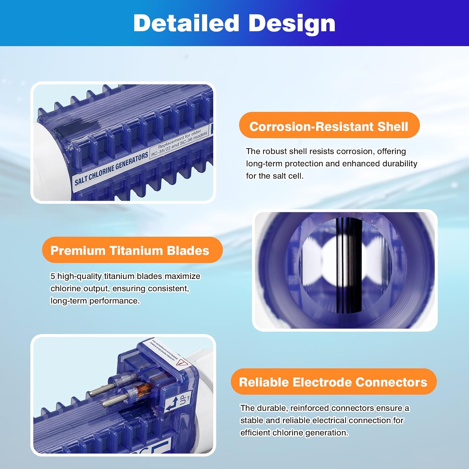 PPC1 Salt Cell for Autopilot Pool Pilot Digital Chlorine Generator, Replaces Old Cell RC-5, RC-35-22, SC-36, AP-150, Salt Cell W- 5 Blades,Up to 28,000 Gallons - 6