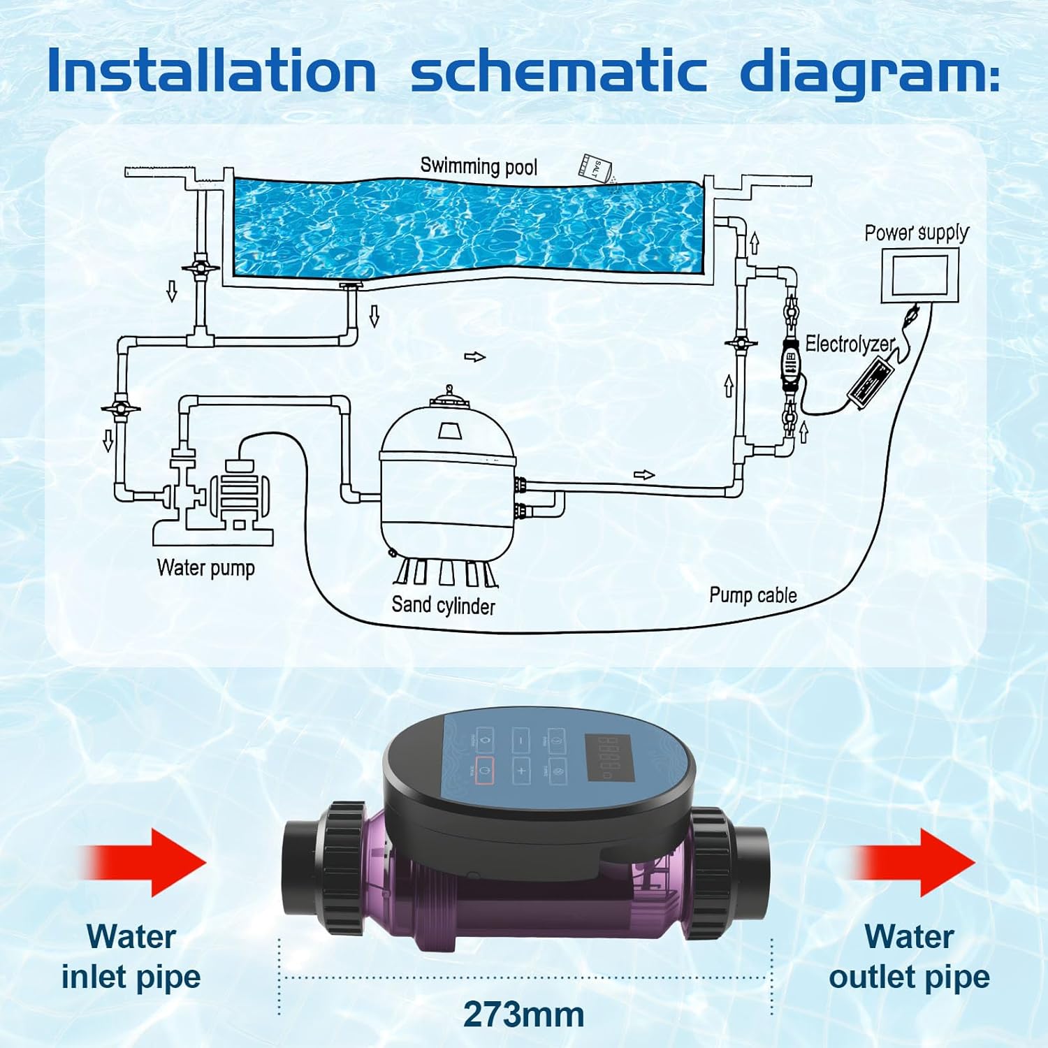 Salt Water Pool Chlorinator System - Upgrade Saltwater Chlorine Generator for Smart App Control Built-in Wi-Fi Remote Control,Easy to Install,Smart Digital Panel Plate,with Pools Up to 15,000 gallons - Image 7