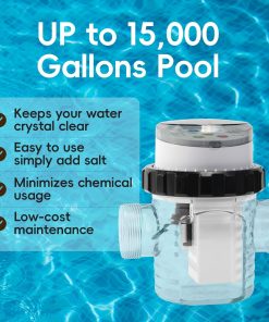 Saltwater Chlorinator for Above Ground Pools, Test Strip Included with Adapter,Salt Water Pool Chlorinator System, Self-Cleaning Saltwater Pool System for Pools up to 15000 Gallons - 2