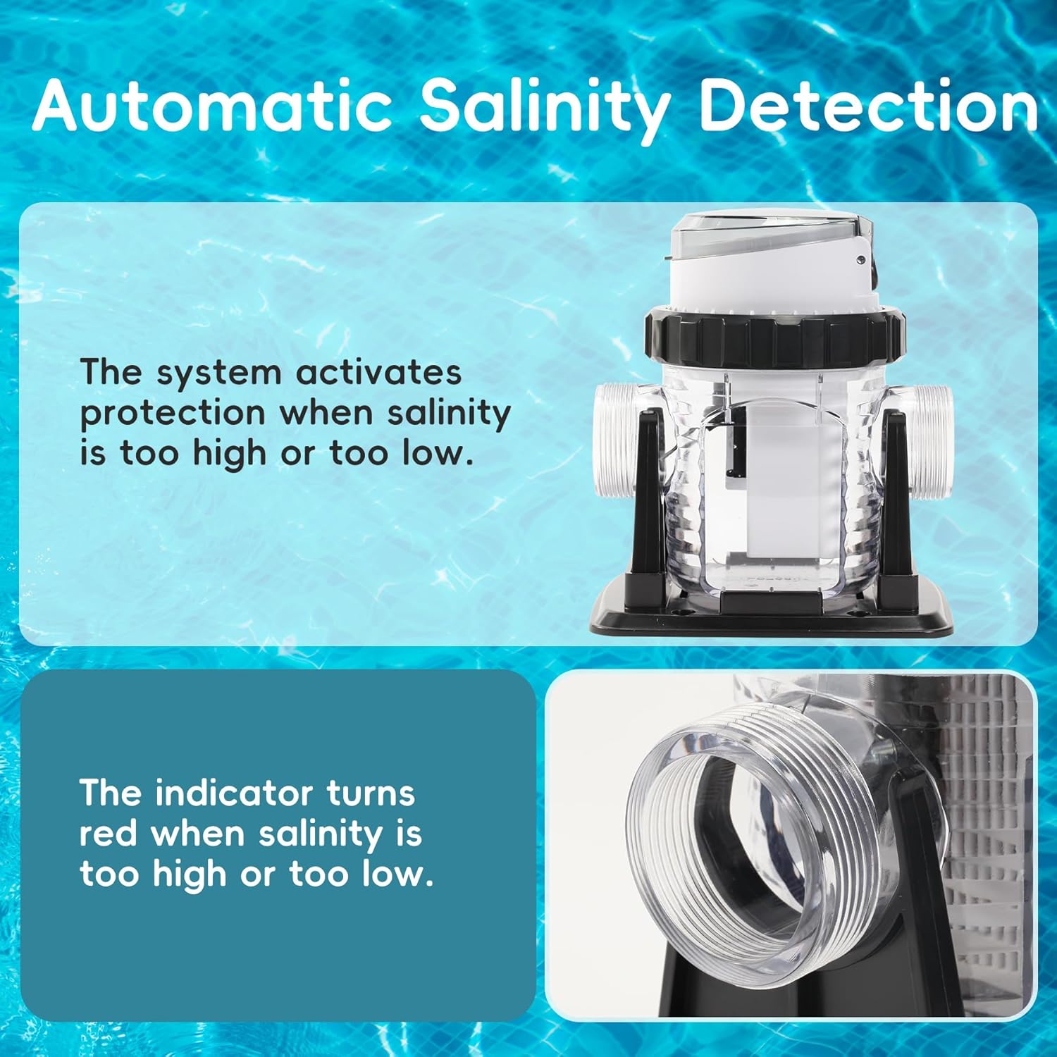 Saltwater Chlorinator for Above Ground Pools, Test Strip Included with Adapter,Salt Water Pool Chlorinator System, Self-Cleaning Saltwater Pool System for Pools up to 15000 Gallons - 3