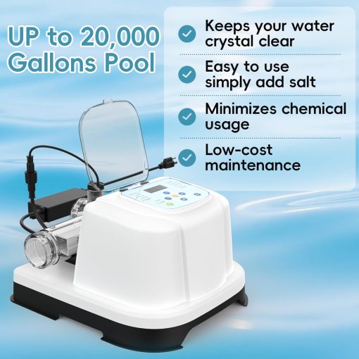 Saltwater Chlorinator for Above Ground Pools, Test Strip Included with Adapter,Salt Water Pool Chlorinator System, Self-Cleaning Saltwater Pool System for Pools up to 20000 Gallons - 2