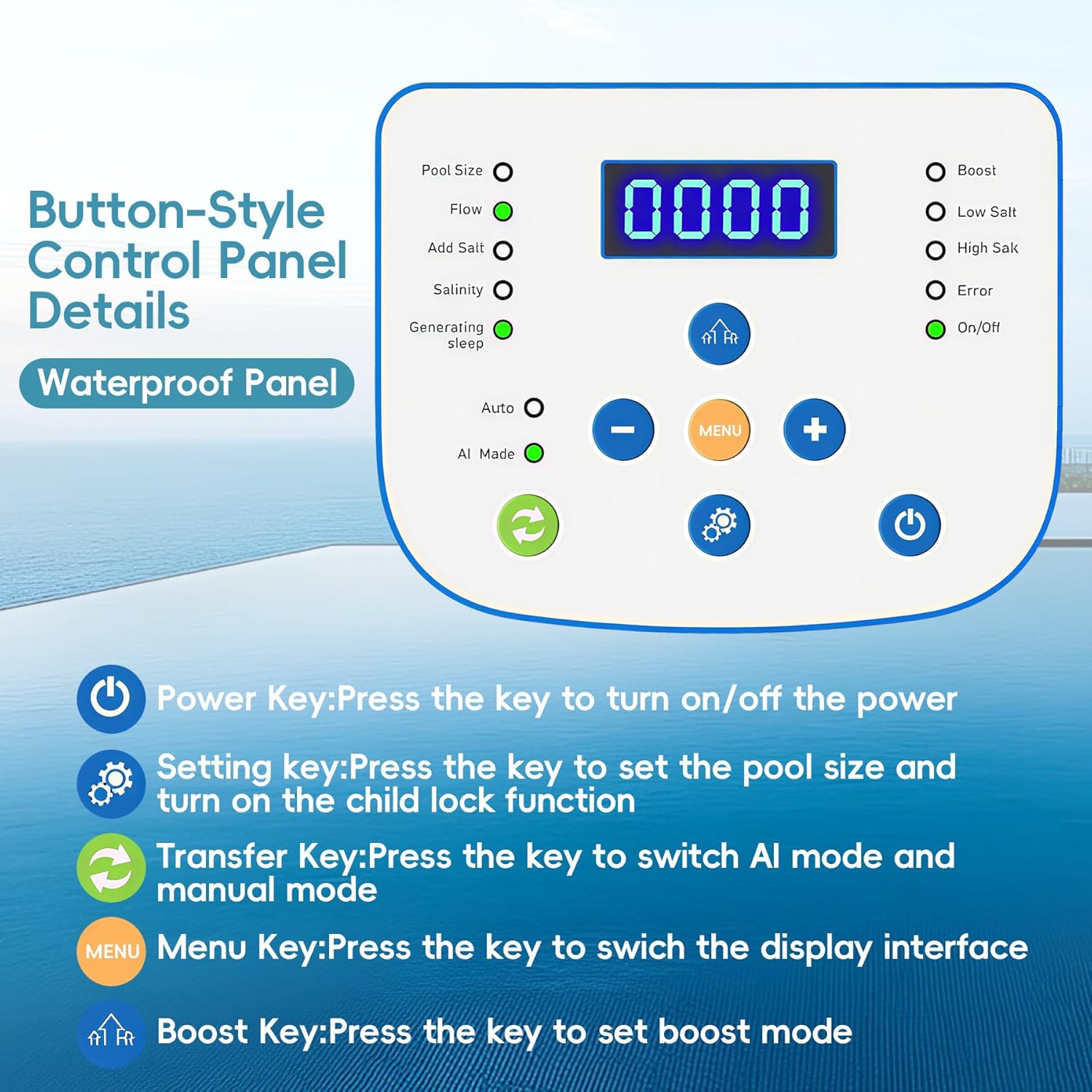 Saltwater Chlorinator for Above Ground Pools, Test Strip Included with Adapter,Salt Water Pool Chlorinator System, Self-Cleaning Saltwater Pool System for Pools up to 20000 Gallons - 5