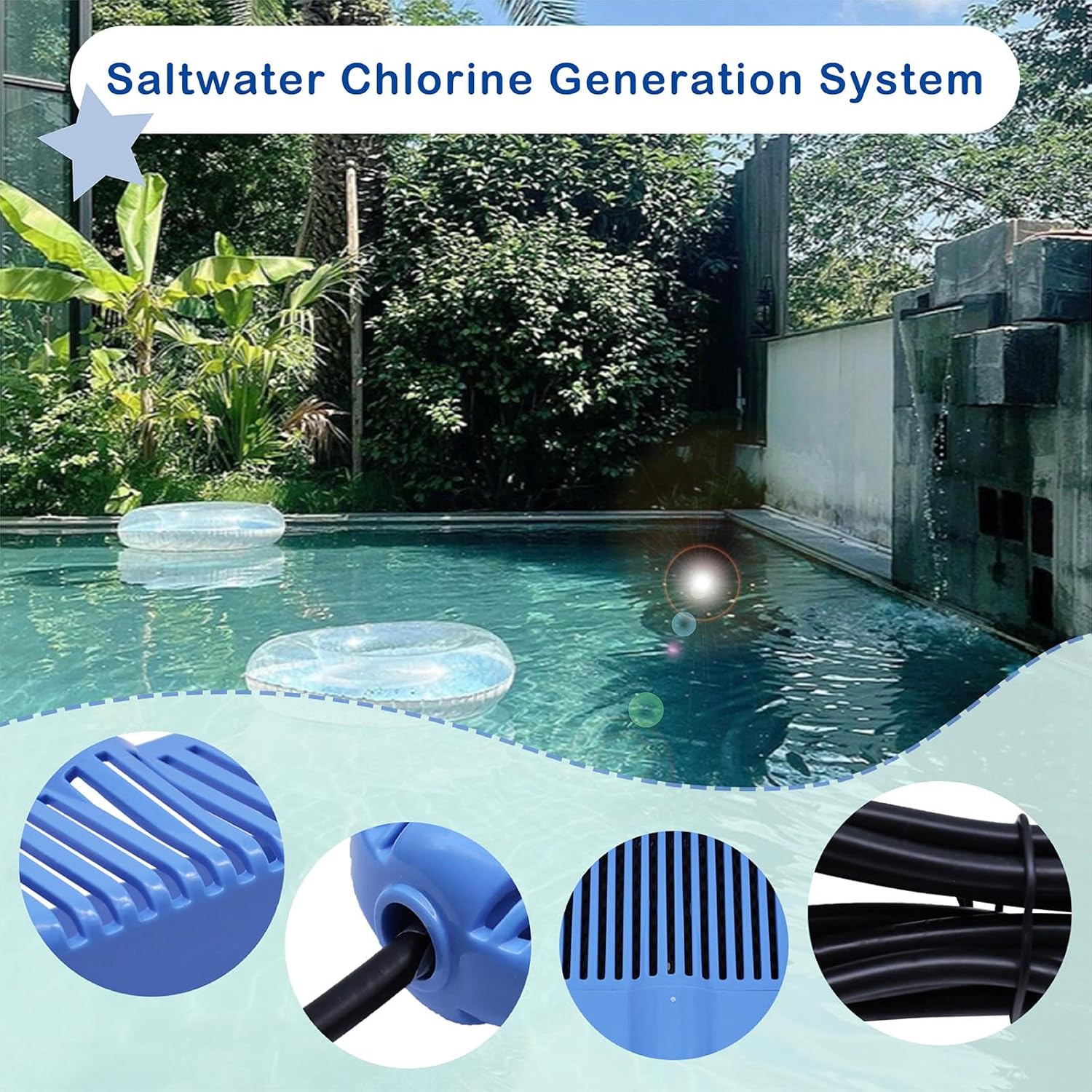 Saltwater Chlorine Generation System,Drop-in Salt System Conversion kit Compatible with Hot Tubs and Swim Spas,Up to 2000 Gallons - 2