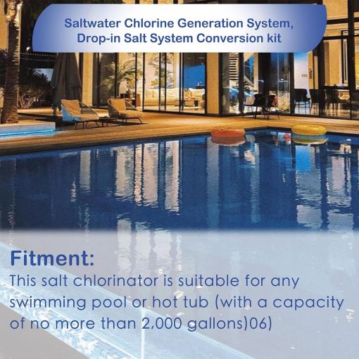 Saltwater Chlorine Generation System,Drop-in Salt System Conversion kit Compatible with Hot Tubs and Swim Spas,Up to 2000 Gallons - 6