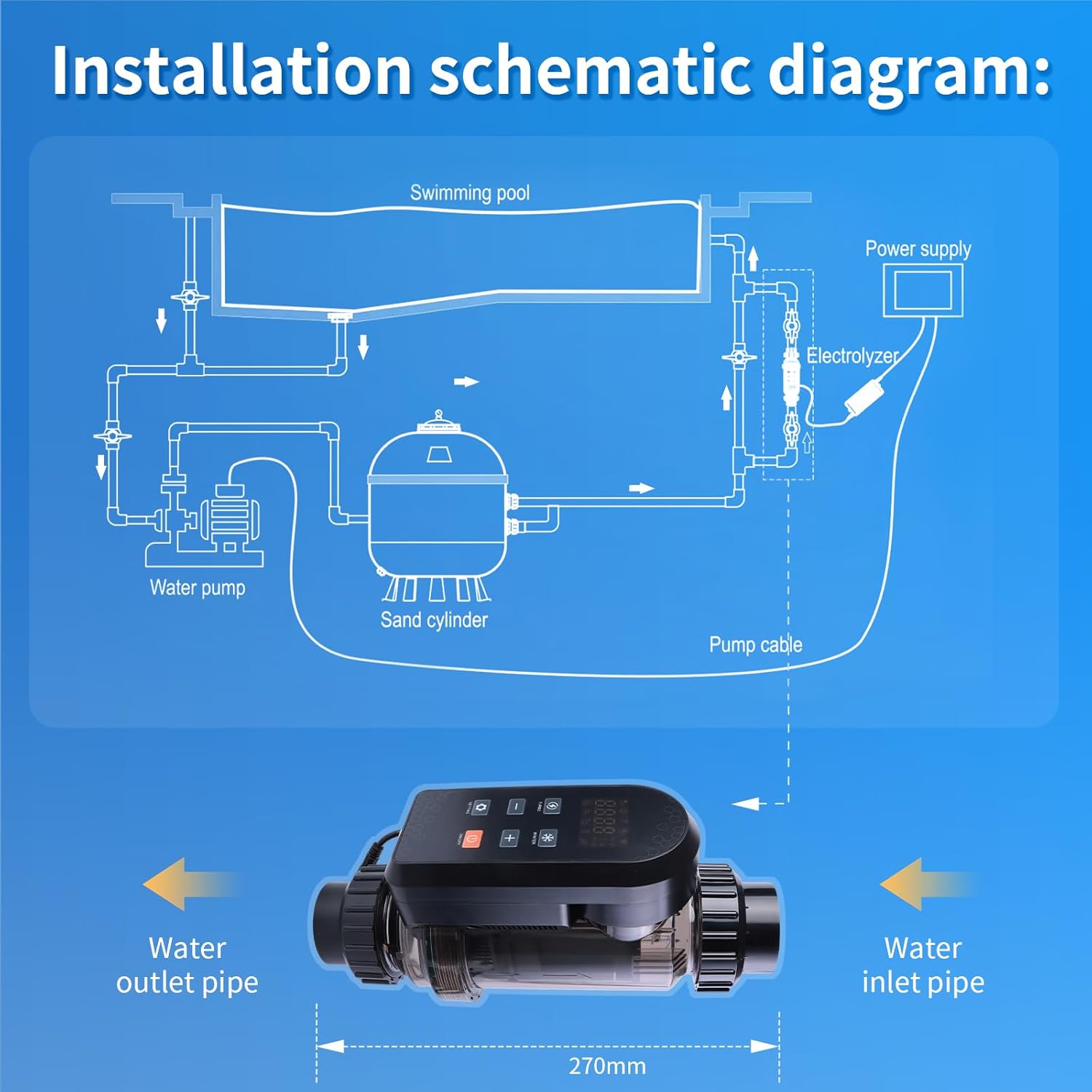 HOUSOUTION Salt Water Pool Chlorinator System, Salt Chlorine Generator with Smart App Control, Saltwater Pool System, Chlorinator for Inground Pool, Salt Cell for Pool - 7
