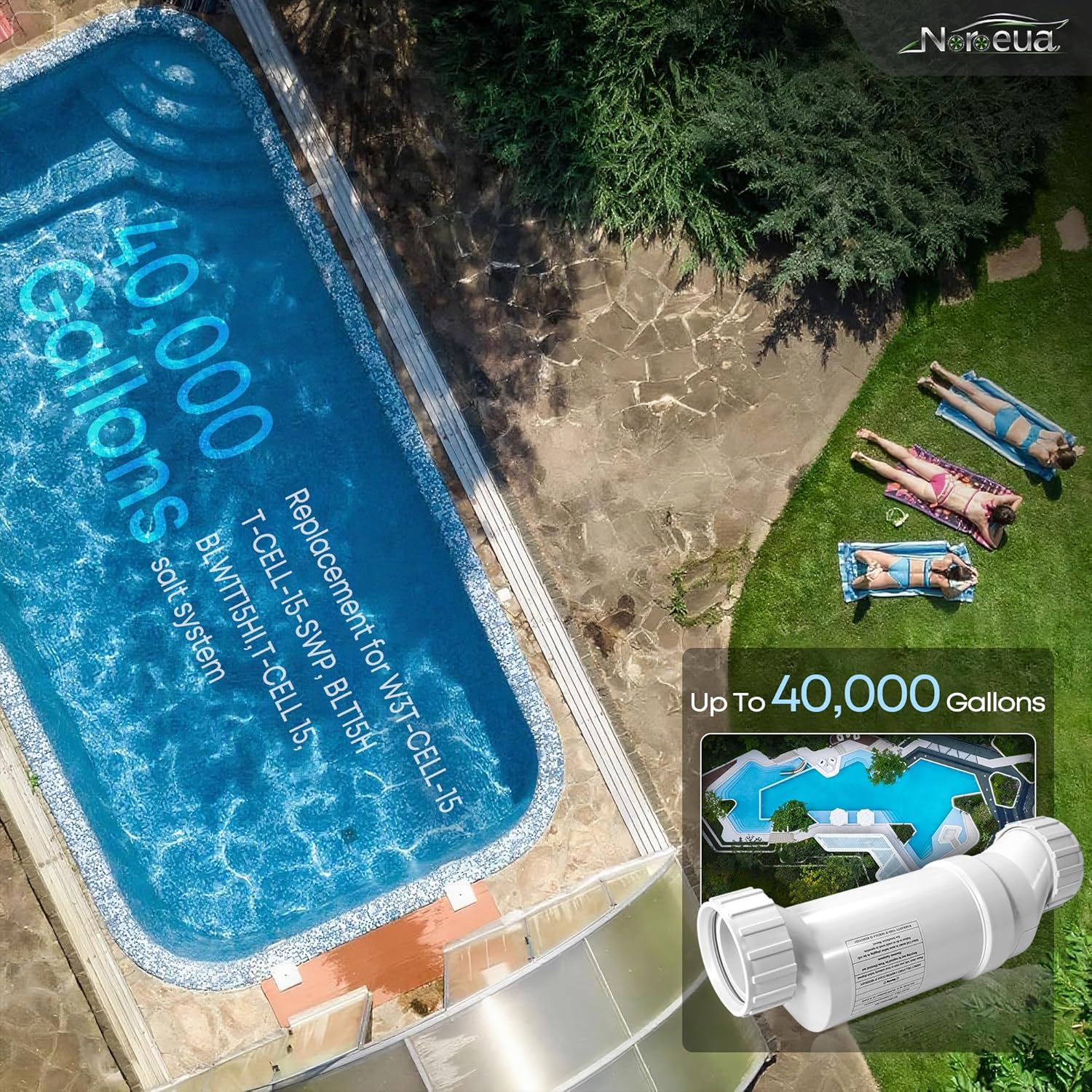 Salt Cell T-15 Replacement Hayward Cell T15 Pool Chlorinator System Compatible with AquaRite, AquaTrol, Pro Logic Up to 40K Gallons Turbo Chlorine Generation - 2