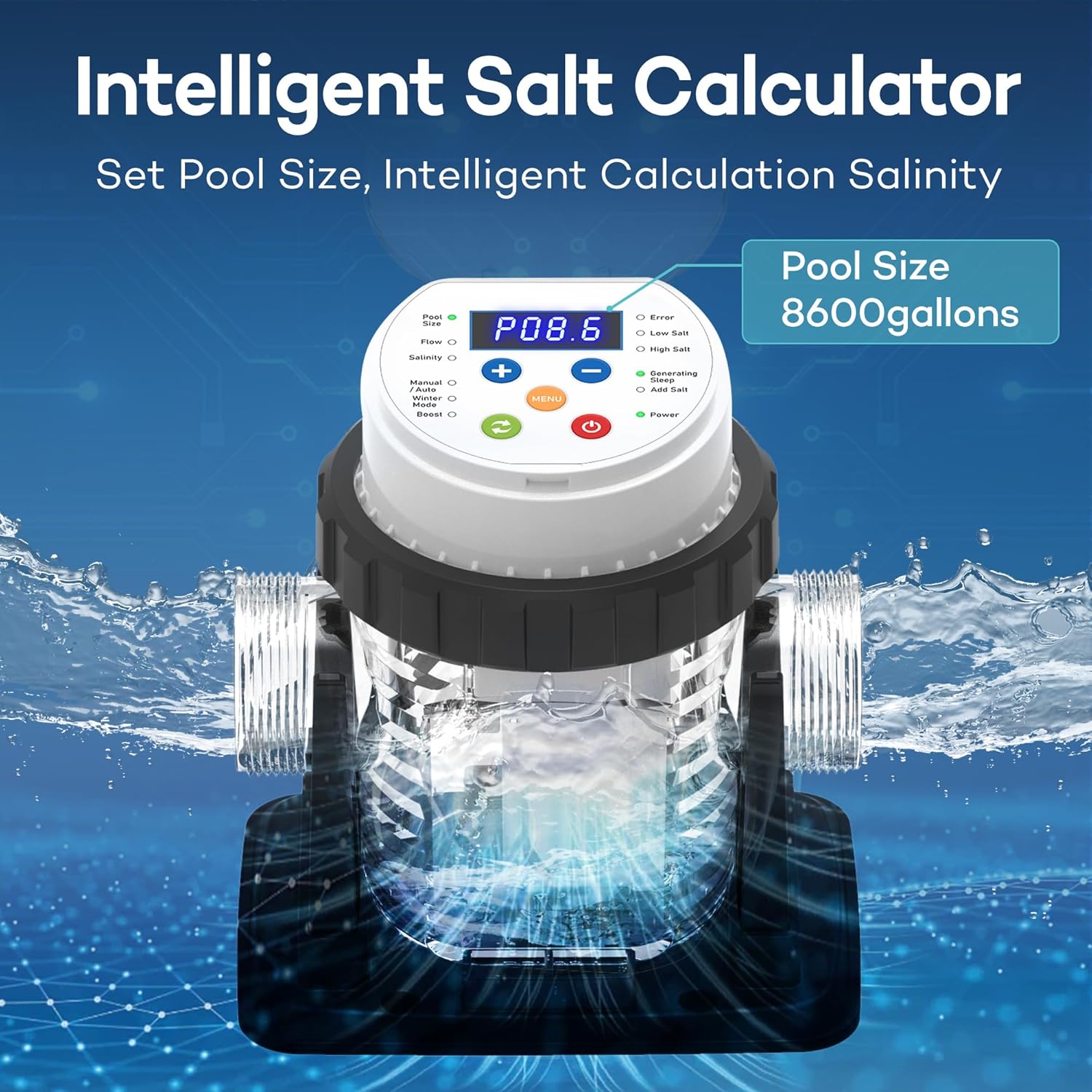 Saltwater System for Above Ground Pool - Salt Chlorine Generator with Timer, for 110-120V Use Only, Winter Protection, Self-Cleaning Cell, Up to 5,000 Gallons Pools - 2