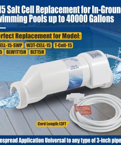 T-15 Salt Water Pool Chlorinator System W3T-Cell-15 TurboCell Salt Chlorination Cell Replacement for In-Ground Swimming Pools up to 40,000 Gallons Compatible - 6