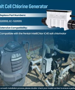 EC-520555 Salt Cell Chlorine Generator, Compatible with Pentair Intellichlor IC40 Salt Chlorinator for Pools up to 40,000 Gal, Replaces 520555, Includes Cable & PVC Unions - 2