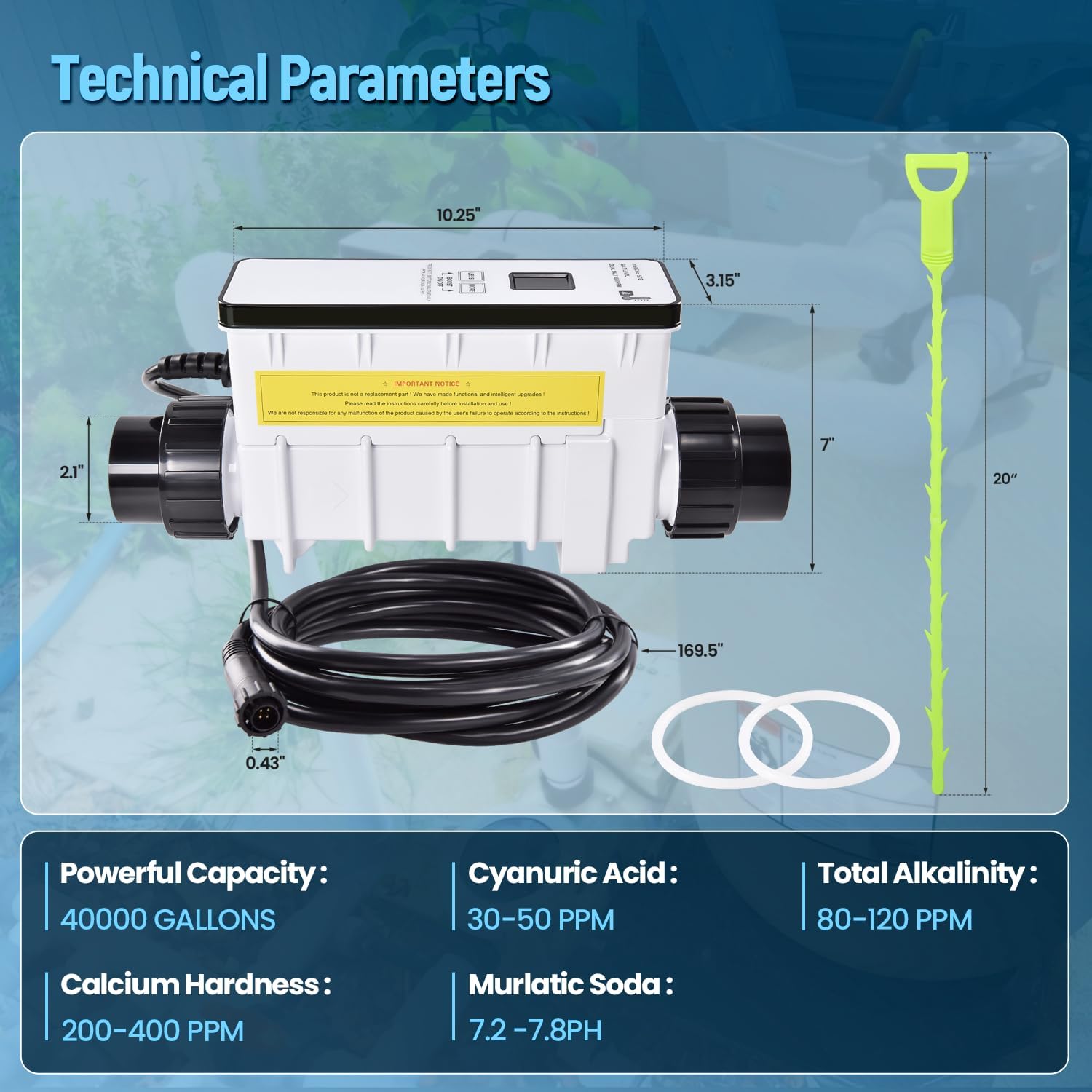 EC-520555 Salt Cell Chlorine Generator, Compatible with Pentair Intellichlor IC40 Salt Chlorinator for Pools up to 40,000 Gal, Replaces 520555, Includes Cable & PVC Unions - 3