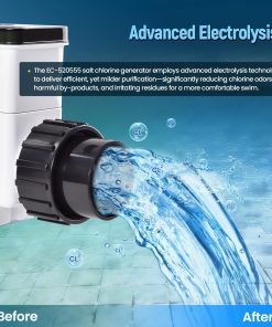 EC-520555 Salt Cell Chlorine Generator, Compatible with Pentair Intellichlor IC40 Salt Chlorinator for Pools up to 40,000 Gal, Replaces 520555, Includes Cable & PVC Unions - 6