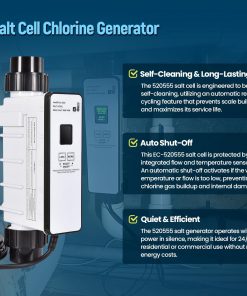 EC-520555 Salt Cell Chlorine Generator, Compatible with Pentair Intellichlor IC40 Salt Chlorinator for Pools up to 40,000 Gal, Replaces 520555, Includes Cable & PVC Unions - 7