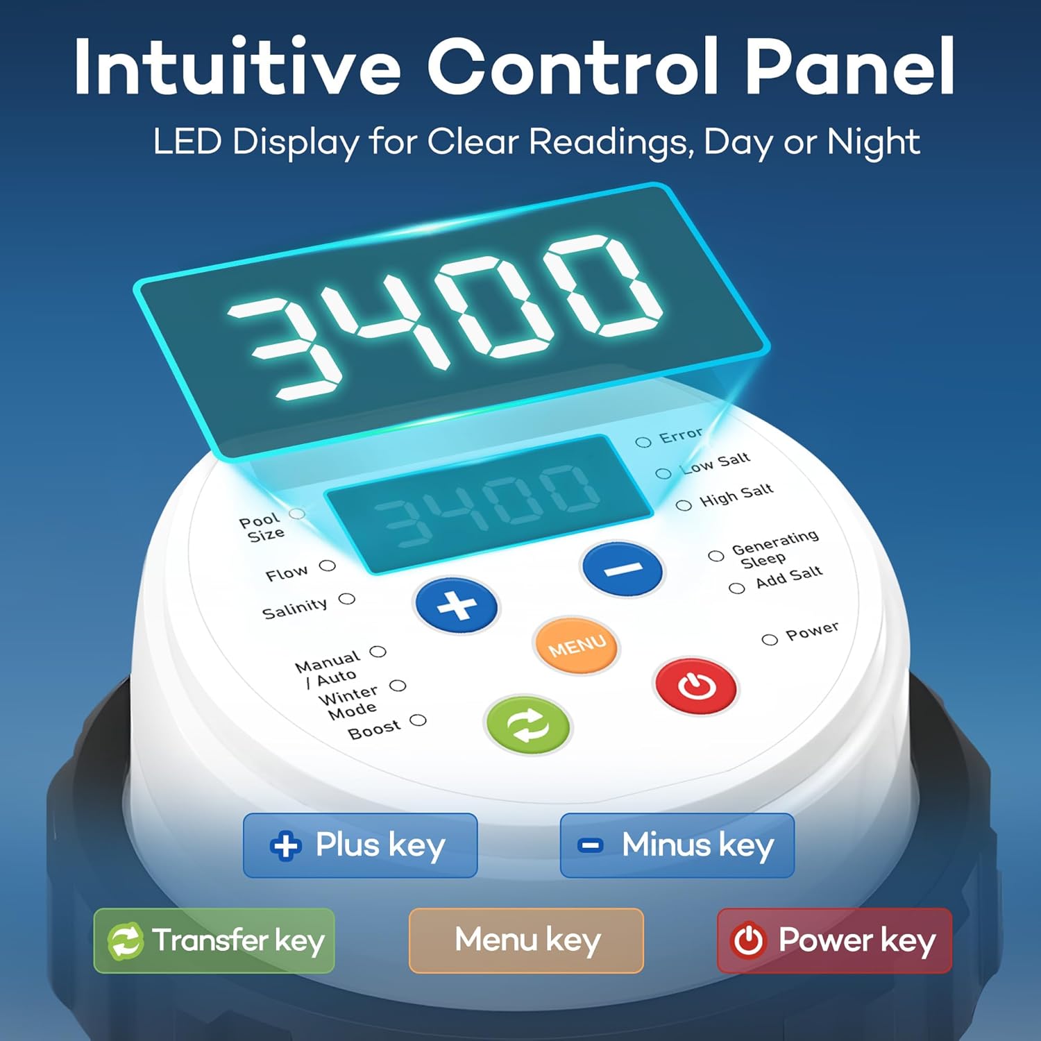 Salt Water Pool Chlorinator System - Built-in Salinity Sensor, Smart All-in-One Design, Plug-in Salt Chlorine Generator for Above Ground Pools up to 15,000 Gallons,Easy to Set-Up - 3