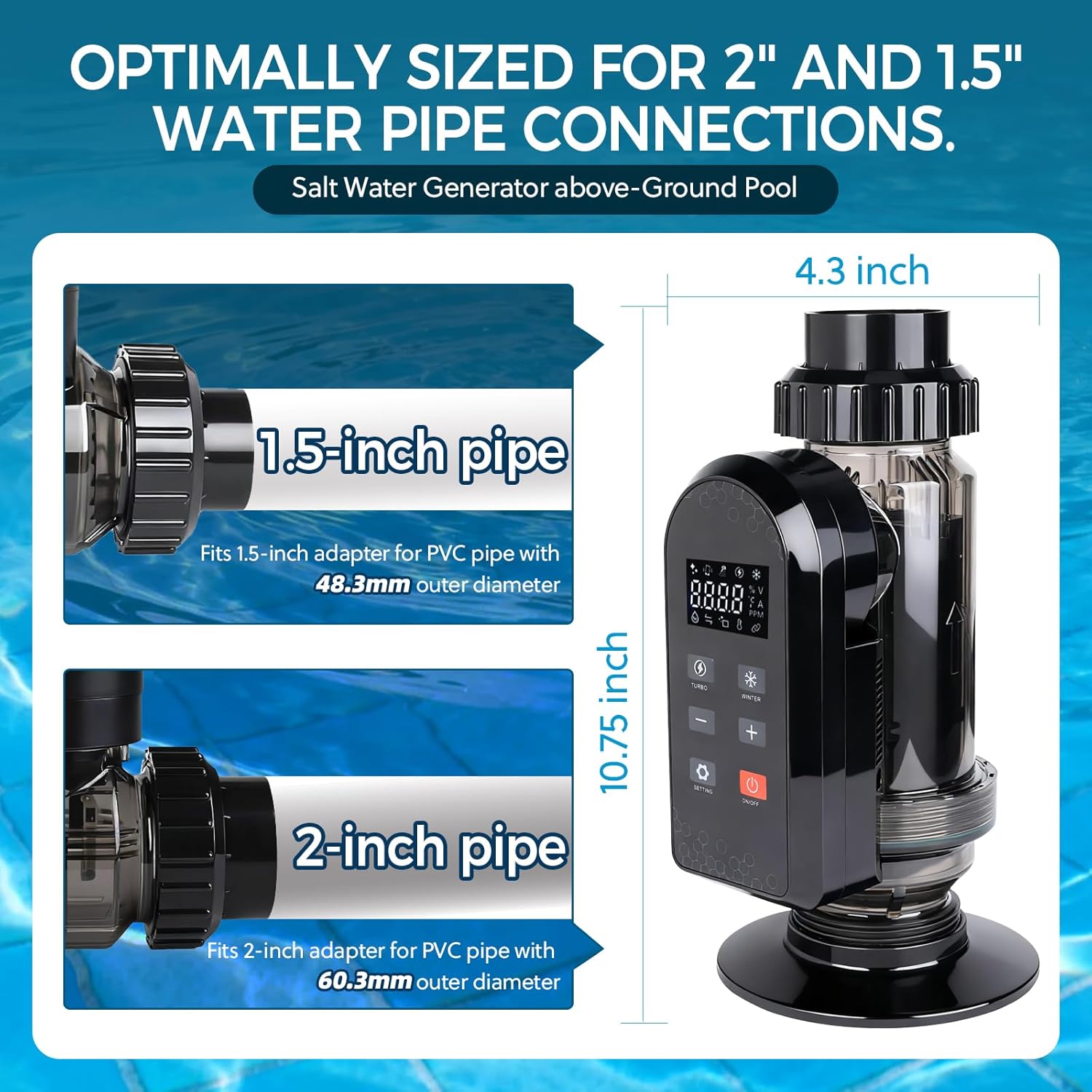 Salt Water Pool Chlorinator System – Smart Saltwater Chlorine Generator with Titanium Cell, FCC & ETL Certified, Wi-Fi & App Control, Digital Panel, Self-Cleaning - 5