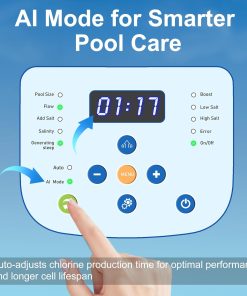 Saltwater Chlorinator for Above Ground Pools, Salt Water Pool System for up to 15000 Gallons, Self-Cleaning Salt Chlorine Generator, with Auto-AI Modes, Adapters and Test Strip Included - 4