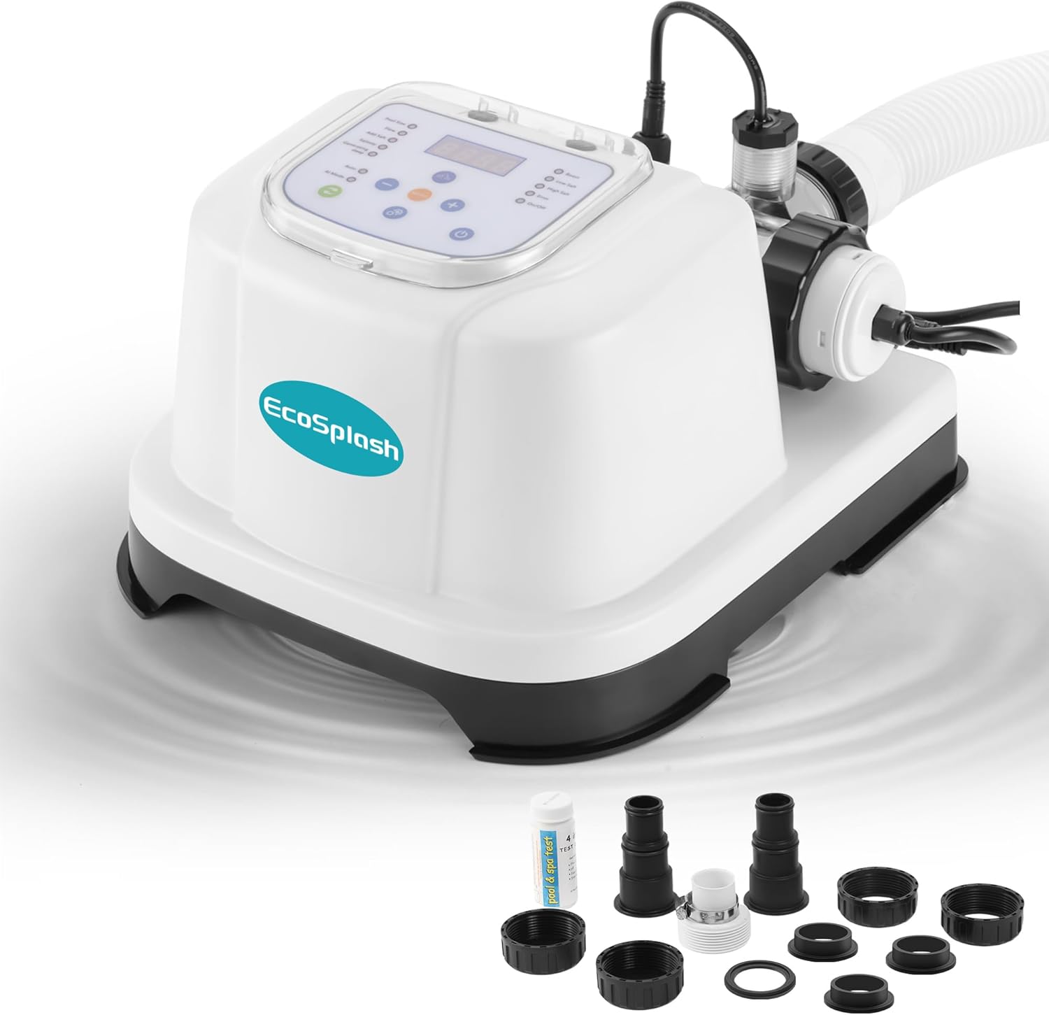 Automatic Saltwater Chlorinator for Above-Ground Pools – High-Efficiency Pool Salt Water Chlorination System up to 20,000 Gallons with Self-Cleaning Cell, Adapter and Test Strip - 1