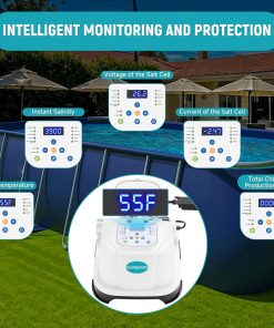 Automatic Saltwater Chlorinator for Above-Ground Pools – High-Efficiency Pool Salt Water Chlorination System up to 20,000 Gallons with Self-Cleaning Cell, Adapter and Test Strip - 4