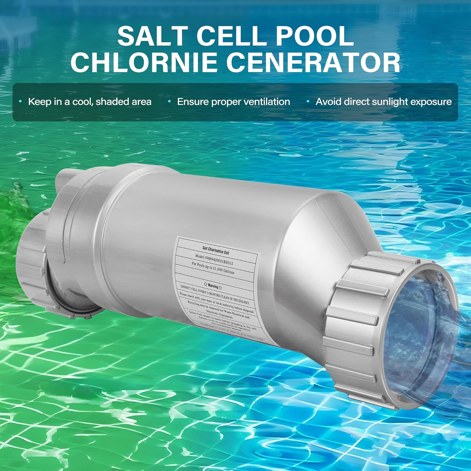 Salt Cell for Pool, Up to 15,000 Gallons Swimming Pool Chlorine Generator Compatible with Hayward W3T-Cell-3 BL1T3H, T-3 - 6