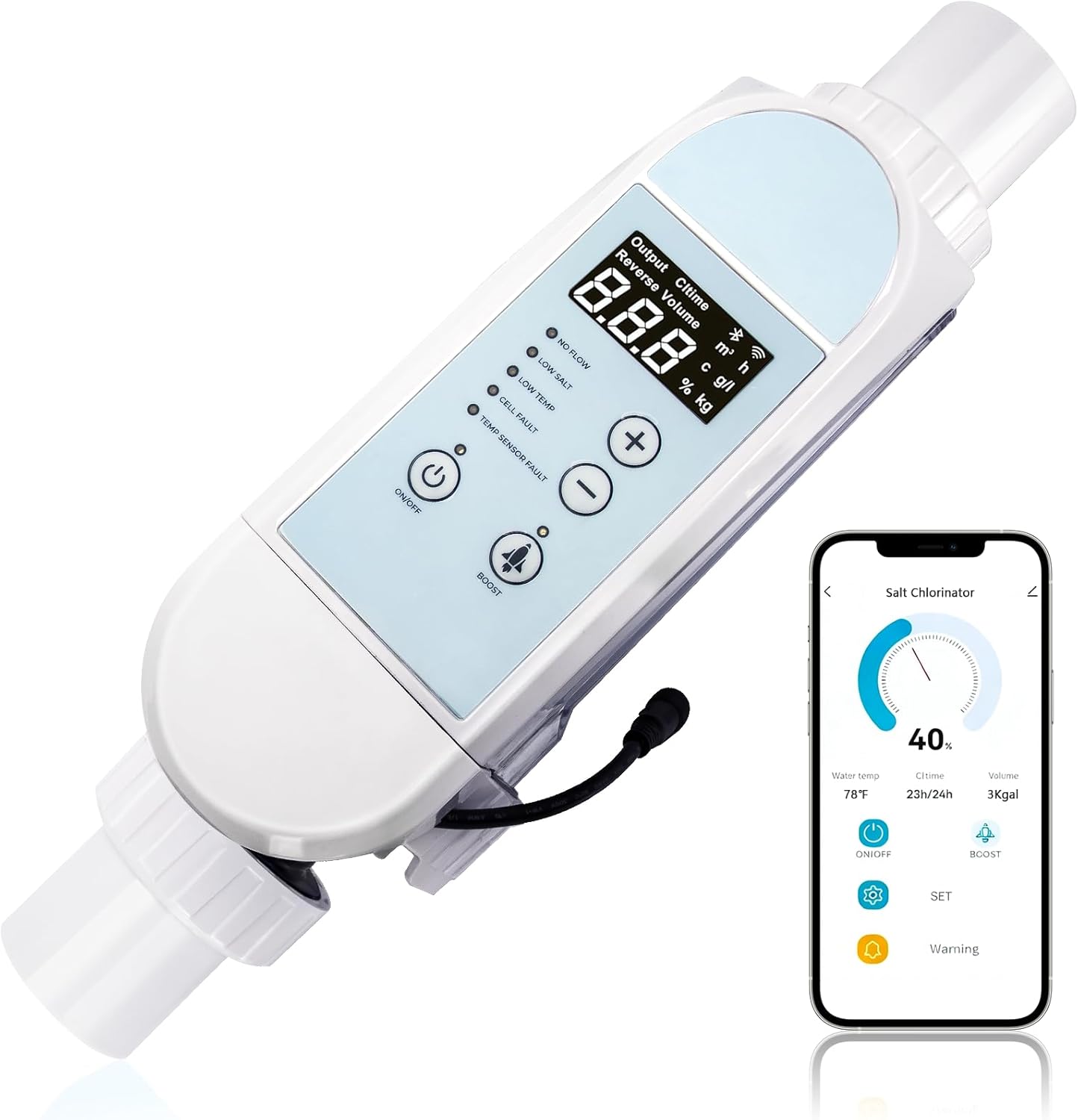 Salt Pool Generator System up to 40000 Gallons, Saltwater Pool System with APP Control, Pool Salt Generator with Digital Display for Inground Pools, Salt Cell for Pools - 1
