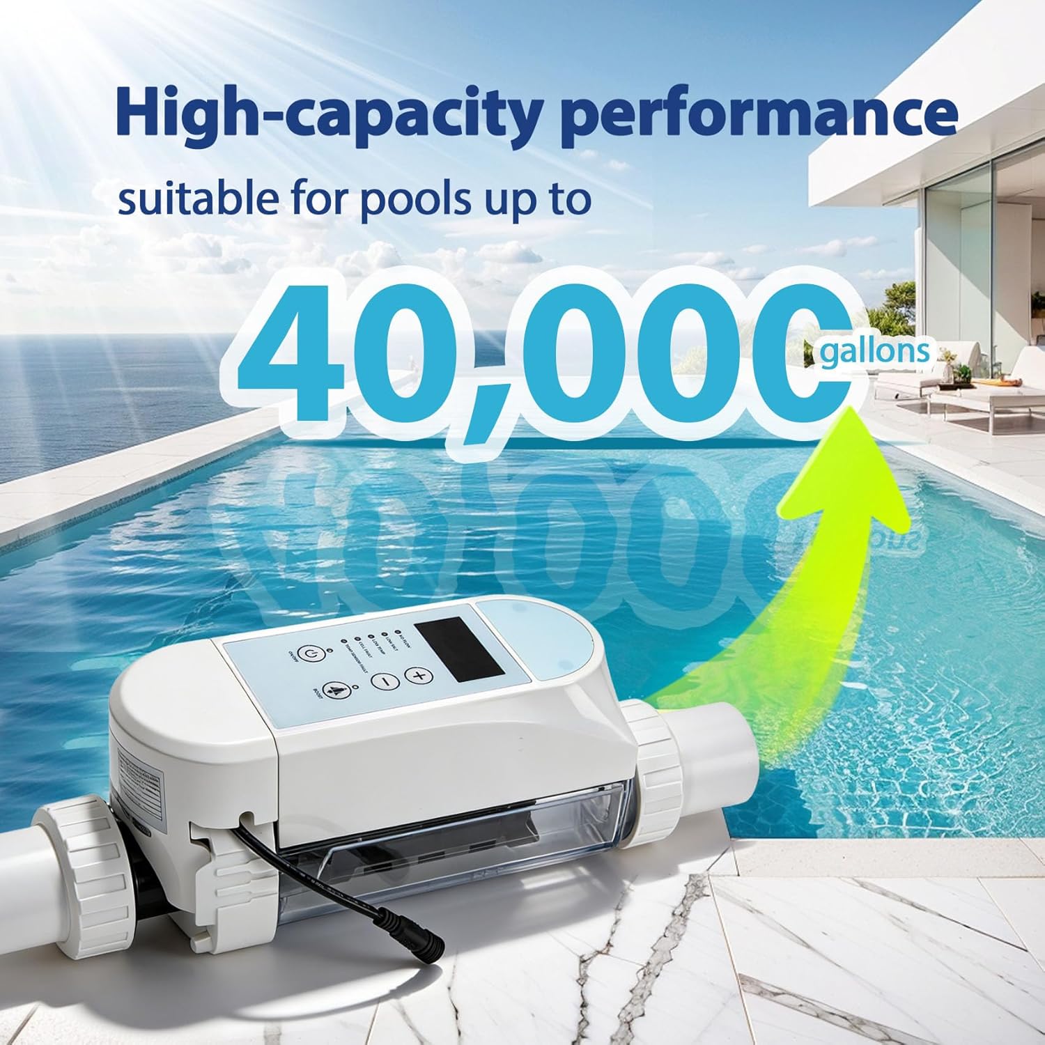 Salt Pool Generator System up to 40000 Gallons, Saltwater Pool System with APP Control, Pool Salt Generator with Digital Display for Inground Pools, Salt Cell for Pools - 2