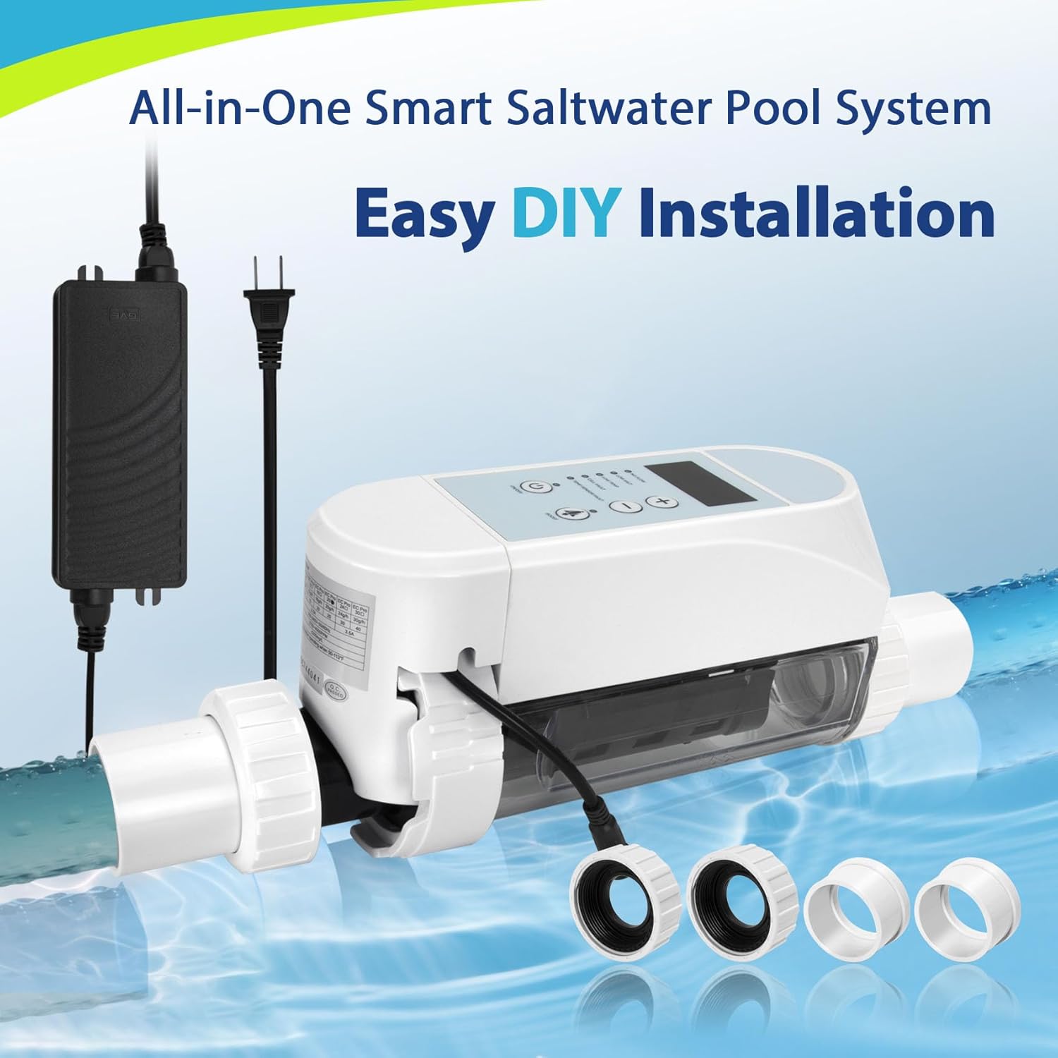 Salt Pool Generator System up to 40000 Gallons, Saltwater Pool System with APP Control, Pool Salt Generator with Digital Display for Inground Pools, Salt Cell for Pools - 3
