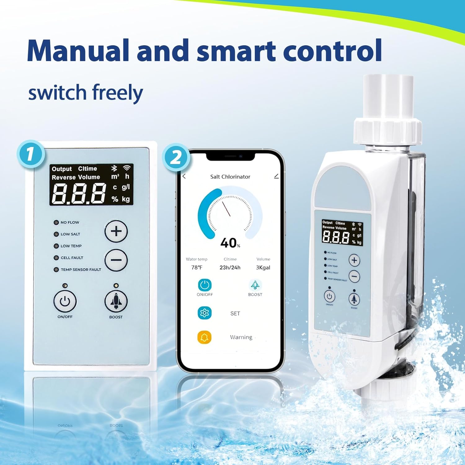 Salt Pool Generator System up to 40000 Gallons, Saltwater Pool System with APP Control, Pool Salt Generator with Digital Display for Inground Pools, Salt Cell for Pools - 4