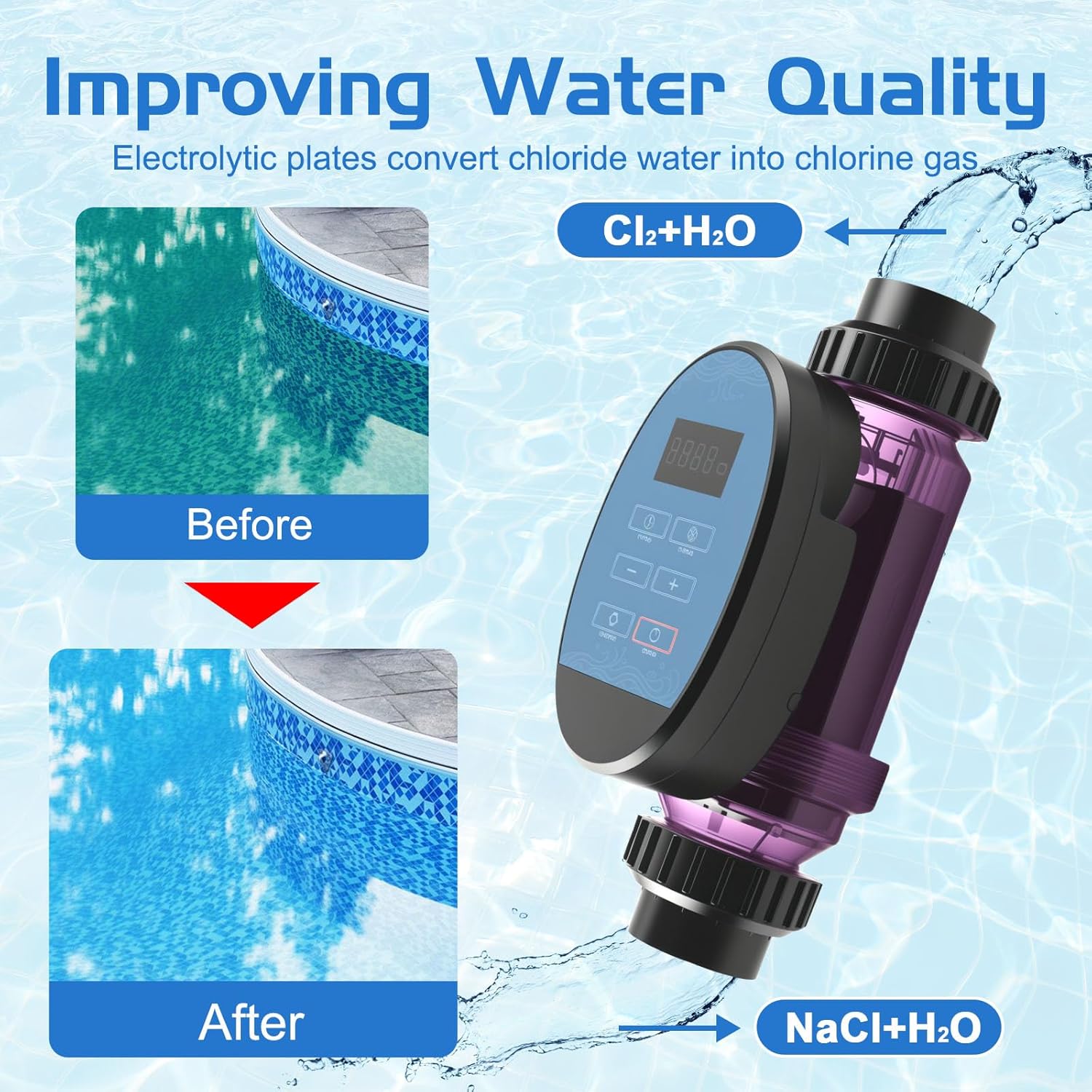 Salt Water Pool Chlorinator System - Upgrade Saltwater Chlorine Generator for Smart App Control Built-in Control,Easy to Install,Smart Digital Panel Plate,with Pools Up to 25,000 gallons - 5