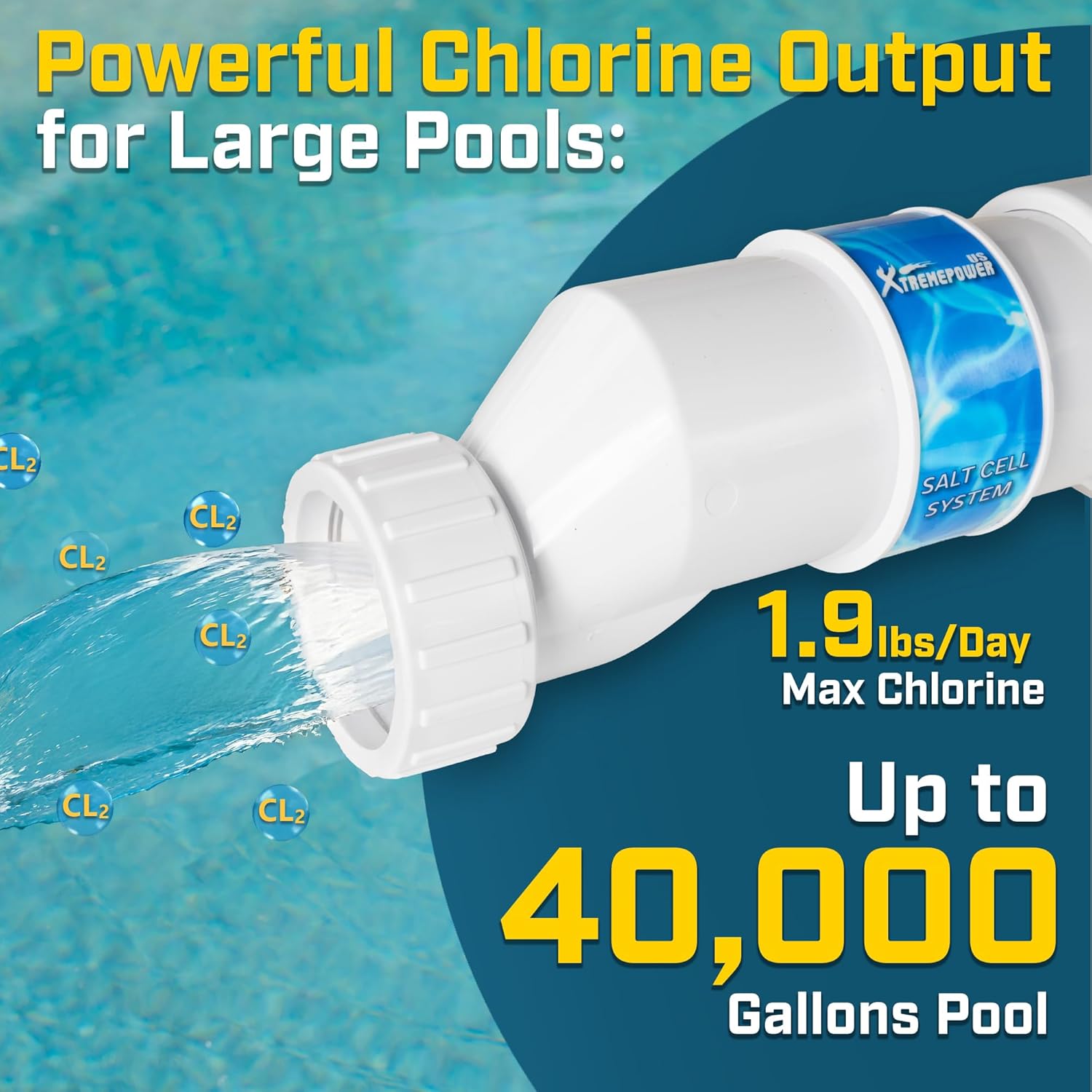 XtremepowerUS Salt Cell up to 40,000 Gallons Salt Generator Chlorinator Pools Temp. Sensor Compatible with Hayward W3AQR3, BLH20-AY, Cleaning Stand - 2