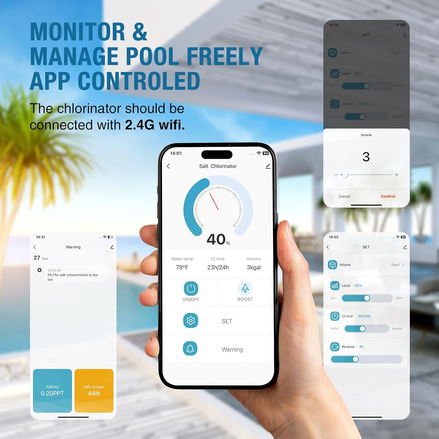 Salt Chlorine Generator for Above Ground Pools up to 13,000 Gallons, IP65 Saltwater Chlorinator System with App Control, Self-Cleaning Titanium Cell, Salt Water Pool Conversion Kit, 1.5" Adapter - Image 7