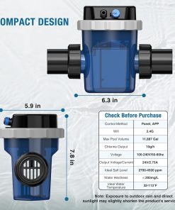 Alternative view of Smart Salt Chlorine Generator for Above-Ground Pools up to 11,888 Gallons, IP65 Waterproof Saltwater System with App Control, Self-Cleaning Titanium Cell, Includes 1.25", 1.5"& 2" Adapters