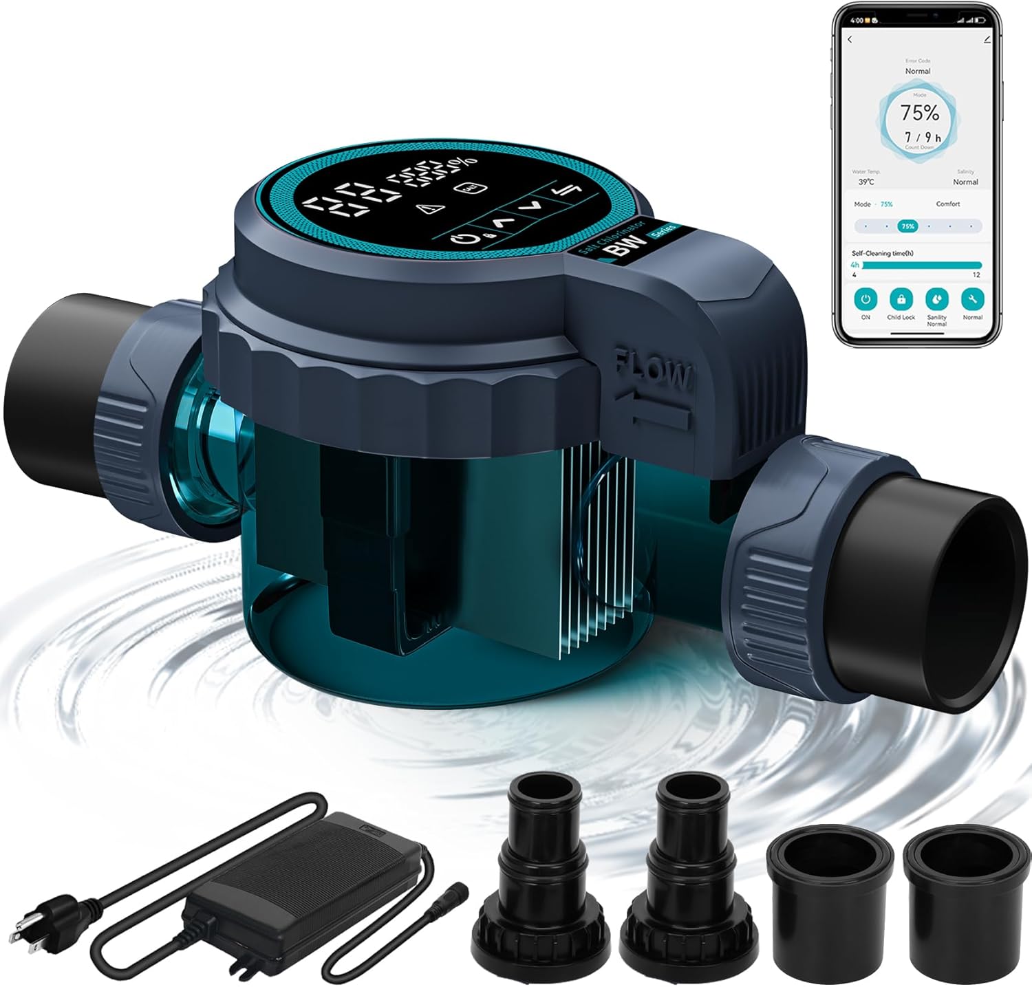 Smart Saltwater Pool Chlorinator System for 26,500 Gallons Above Ground Pool, Automated Salt Chlorine Generator with APP Control, Titanium Cell, One-Touch Operation & Low Maintenance - 1