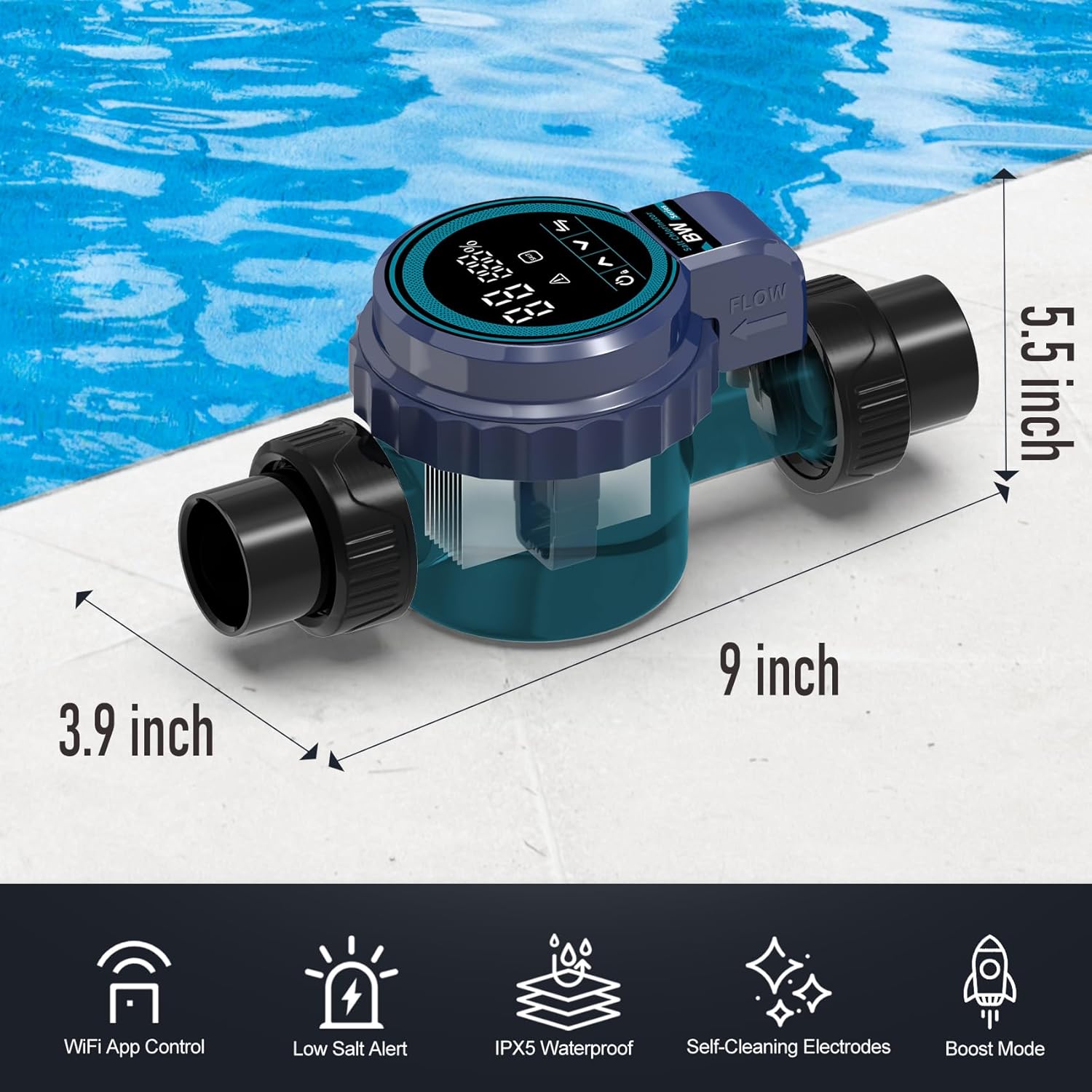 Smart Saltwater Pool Chlorinator System for 26,500 Gallons Above Ground Pool, Automated Salt Chlorine Generator with APP Control, Titanium Cell, One-Touch Operation & Low Maintenance - Image 7