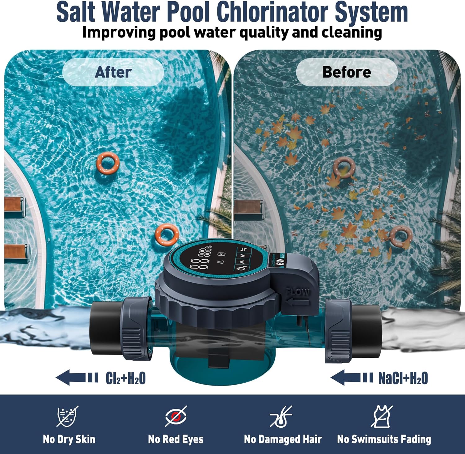 Smart Saltwater Pool Chlorinator System for 26,500 Gallons Above Ground Pool, Automated Salt Chlorine Generator with APP Control, Titanium Cell, One-Touch Operation & Low Maintenance - Image 6