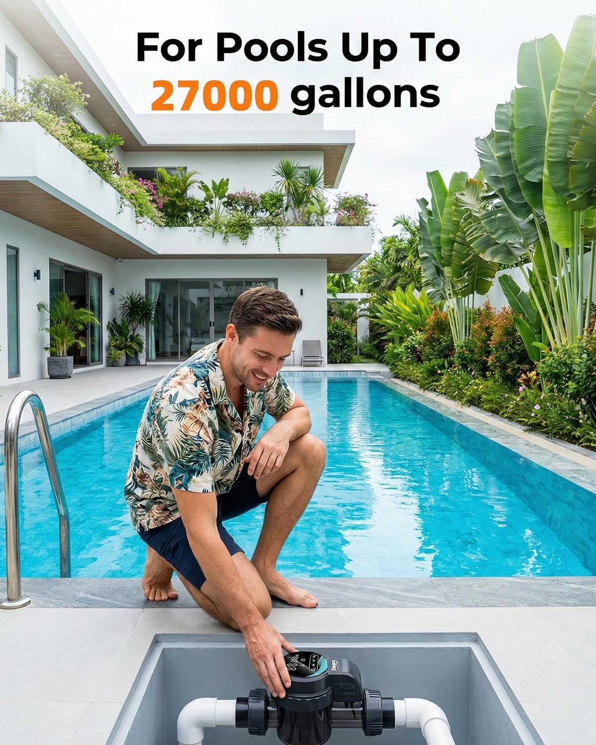 Salt Chlorine Generator Above Ground Pool 27000 Gallons, Saltwater Pool Chlorinator System with WiFi&APP Control,Salt Cell for Inground Pool, USA Titanium Cell - Image 2