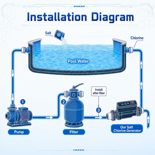 Self-Cleaning Chlorinator with Titanium Plates, Salt Water Pool