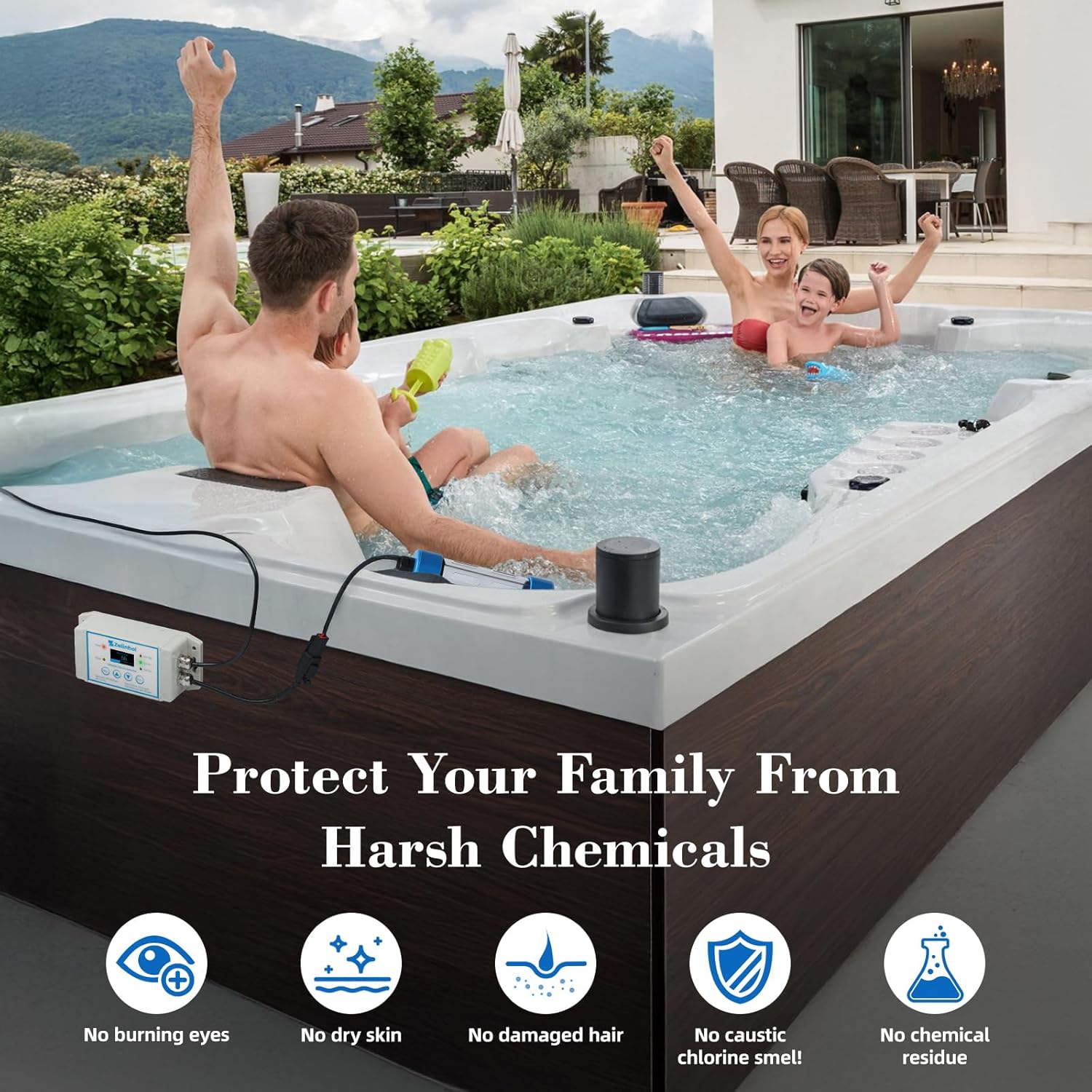 Salt Chlorine Generator for Hot Tubs & Swim Spas, Zelinhol Chlorine Generator with Titanium Salt Cell, Up to 2300 Gallons, Chemical-Free - Image 5