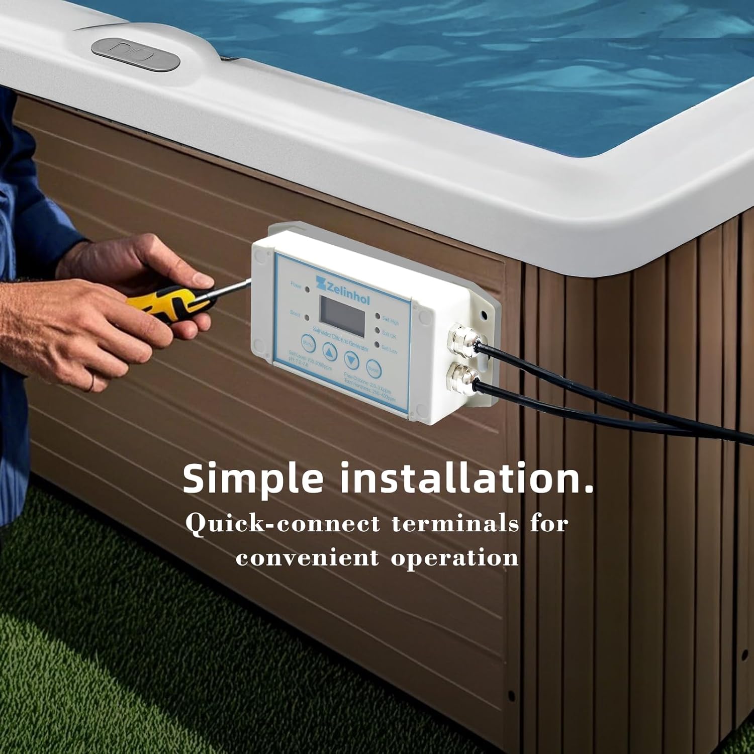 Salt Chlorine Generator for Hot Tubs & Swim Spas, Zelinhol Chlorine Generator with Titanium Salt Cell, Up to 2300 Gallons, Chemical-Free - Image 3