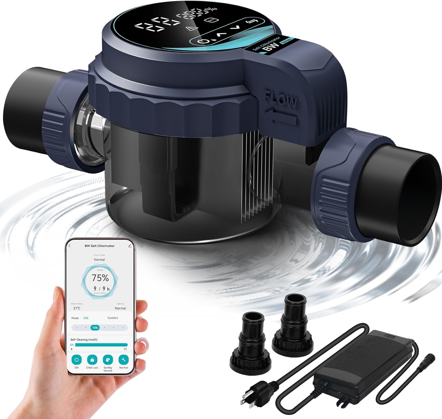 Salt Chlorine Generator for Pools up to 13,200 Gallons, Smart Saltwater Pool Chlorinator System with Titanium Plate Self-Cleaning & Wi-Fi App Control, Salt Pool Chlorine Generator - 1