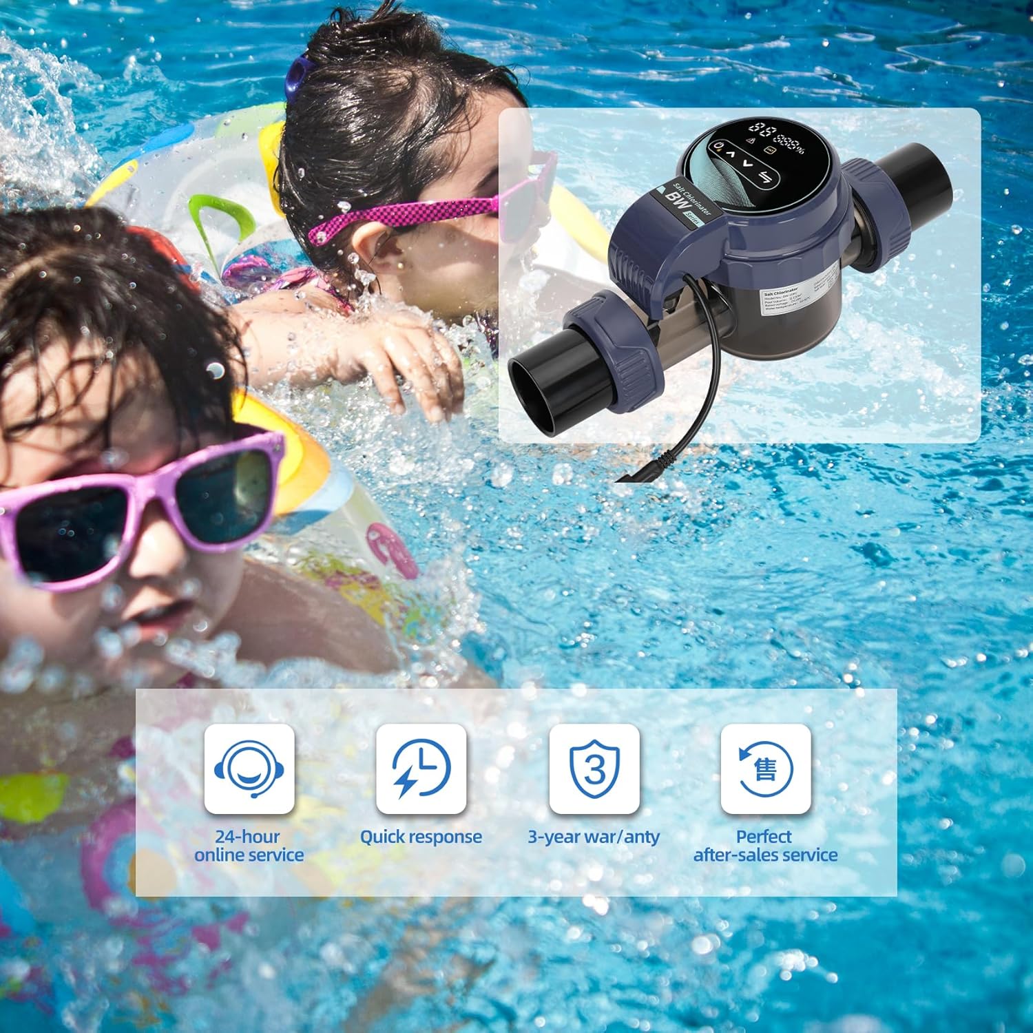 Salt Chlorine Generator for Pools up to 13,200 Gallons, Smart Saltwater Pool Chlorinator System with Titanium Plate Self-Cleaning & Wi-Fi App Con/trol, Salt Pool Chlorine Generator with Digital Panel - Image 2