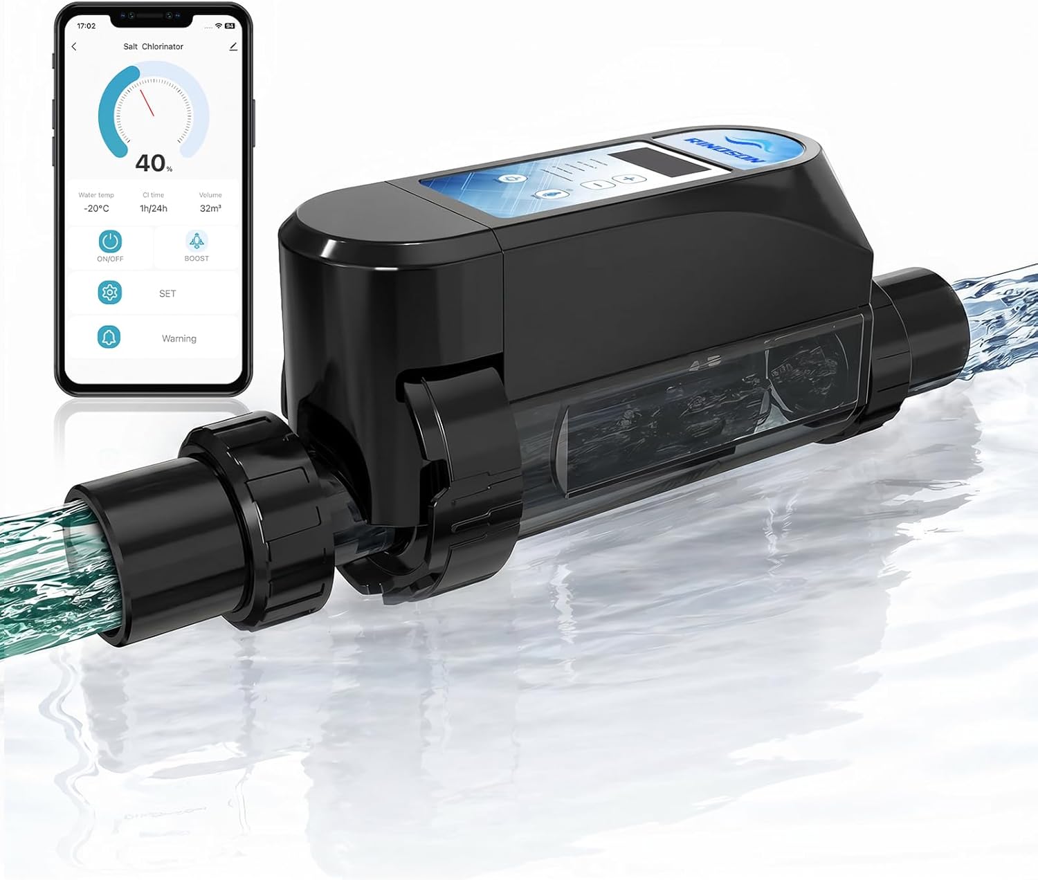 Saltwater Pool Chlorinator System with Two Year Warranty-App Remote Control & Titanium Plate Self-Cleaning Smart Salt Chlorine Generator for Pools up to 13,000 Gallons - 1