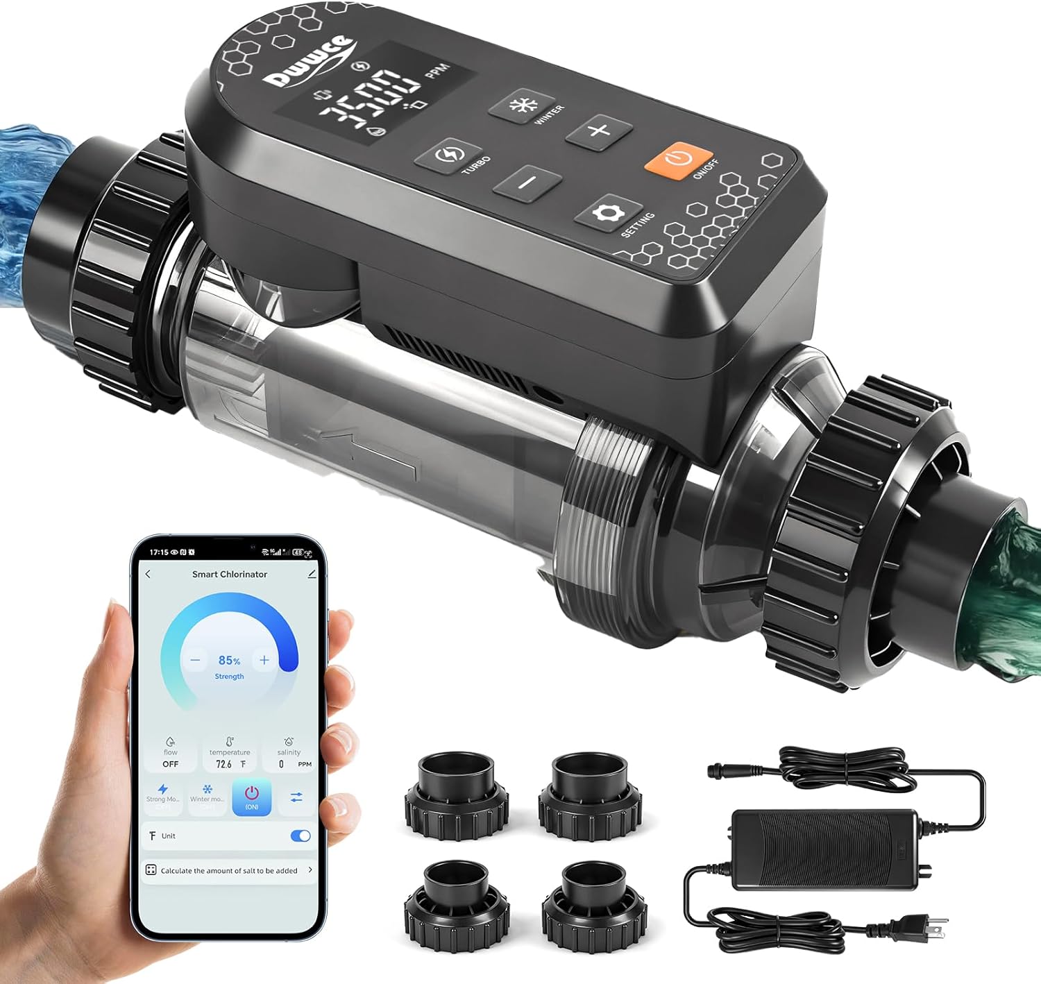 Smart Saltwater Pool Chlorinator System 15000 Gallons, Salt Chlorine Generator Above Ground Pool with APP Control, Salt Cell for Inground Pool, USA Titanium Cell - 1
