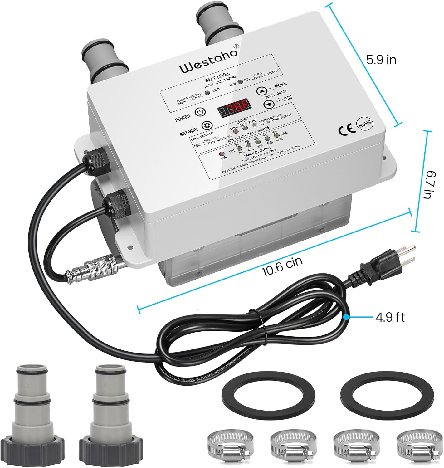 WiFi Salt Chlorine Generator, Westaho Salt Water Pool Chlorinator System with APP Remote Control, USA Titanium Salt Cell, Compatible with Intex Pool, for Above Ground Pools Up to 15,000 Gallons - Image 3