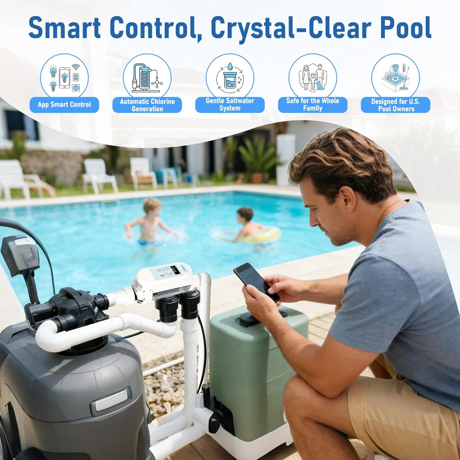 40,000 Gallons Salt Water Pool Chlorinator System with WiFi App Control, Upgraded Titanium Plates, High-Performance Salt Chlorine Generator - Image 8